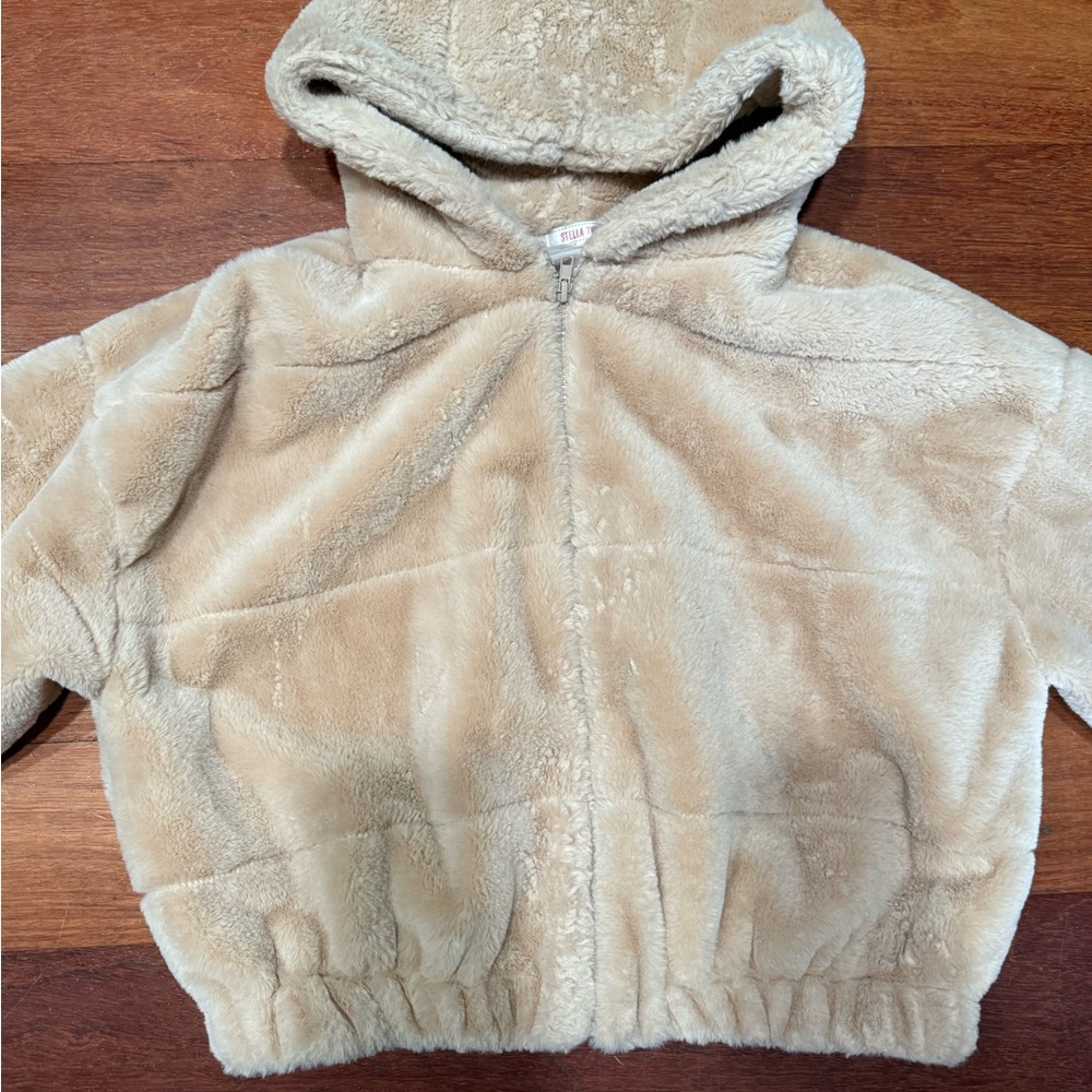 Faux Fur Hooded Jacket ,sizeL